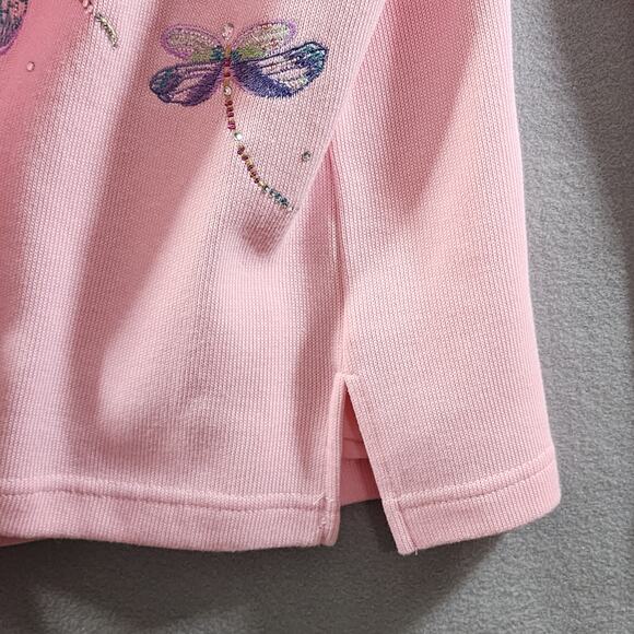 Quacker Factory M Pink Embroidered DRAGONFLY Pull Over 1pc Tank & Cardigan Set - Picture 6 of 9